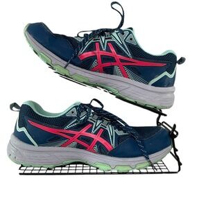 ASICS Gel Venture 8 Wide Women's Running Shoes Navy Pink Aqua Size 9